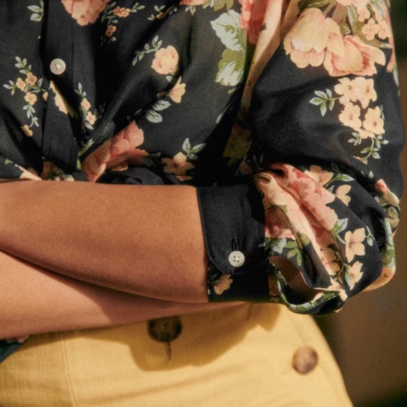 Sezane Womens Pierro Pila Floral Silk Cotton Long Sleeve Button Down Shirt Sz 4 - Picture 12 of 12